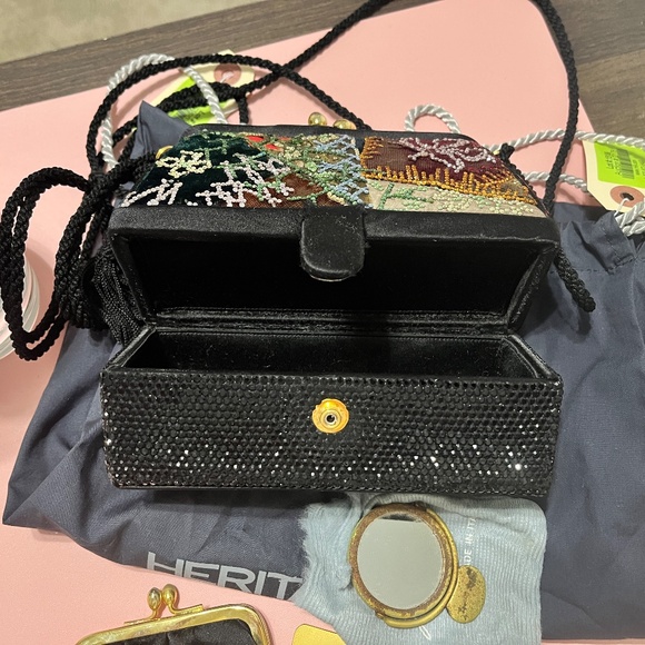 Judith Leiber Black Satin and Multicolor Crystal Evening Bag with Gold Hardware - Picture 7 of 7